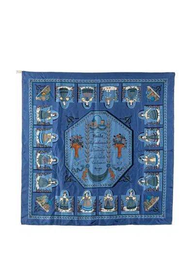 Pre-owned Hermes 1990-2024 Huile Rafraichissante A L Usage De La Toilette Parfumee Silk Scarf Scarves In Blue