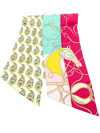 Pre-owned Hermes 1990-2024 Maxi Coup De Fouet Au Bloc Silk Twilly Scarf Scarves In Yellow