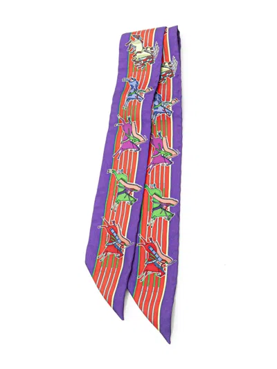 Pre-owned Hermes 1990-2024 Pani La Shar Pawnee Twilly Silk Scarf Scarves In Purple