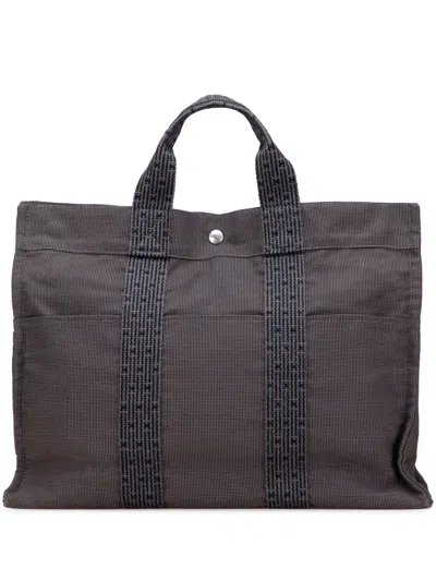 Pre-owned Hermes 1990-2025 Canvas Herline Mm Tote Bag In Gray