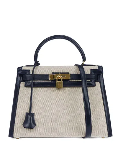 Pre-owned Hermes 1990 28 Kelly Sellier Tote Bag In Neutral