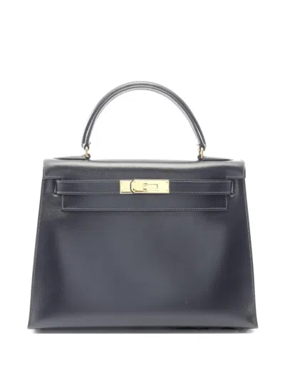 Pre-owned Hermes 1990 28 Kelly Tote Bag In Blue