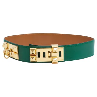 Pre-owned Hermes Hermès 1990 Ceinture T70 Green Leather Collier De Chien 50 Belt 28in  Box