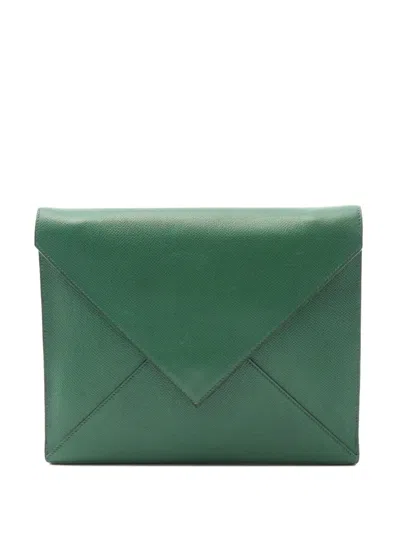 Pre-owned Hermes 1990 Courchevel Clutch Bag In Green