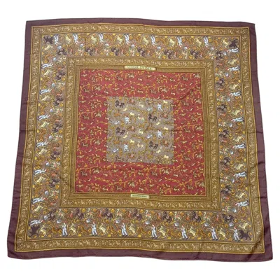 Pre-owned Hermes 1990's Hermès Silk And Cashmere Chasse En Inde Shawl In Brown