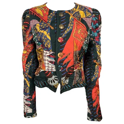 Pre-owned Hermes 1990's  Vintage Quilted Reversible Scarf Print Jacket In Black