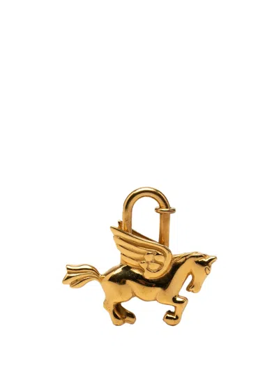 Pre-owned Hermes 1990-1995 Gold Plated Pegasus Cadena Lock Charm