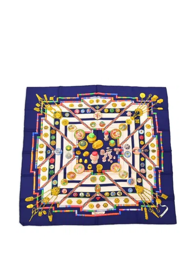 Pre-owned Hermes 19902-2000 Carré 90 Petite Main Scarf In Blue