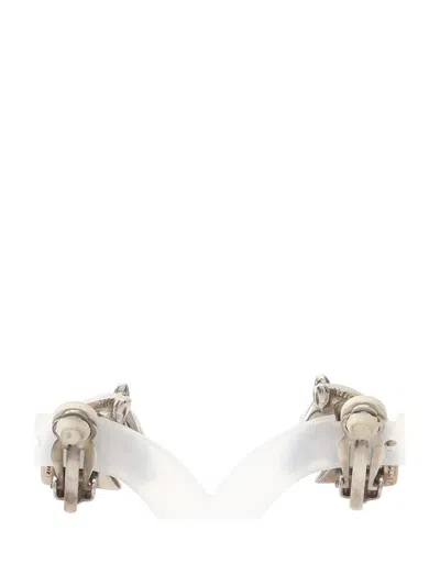 Pre-owned Hermes 1990-2000 Brass Cheval Clip On Earrings Costume Earrings In Silver