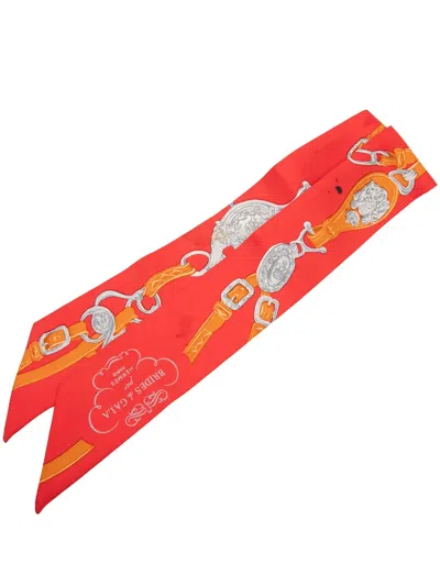 Pre-owned Hermes 1990-2000 Bride De Gala Silk Twilly Scarf Scarves In Red