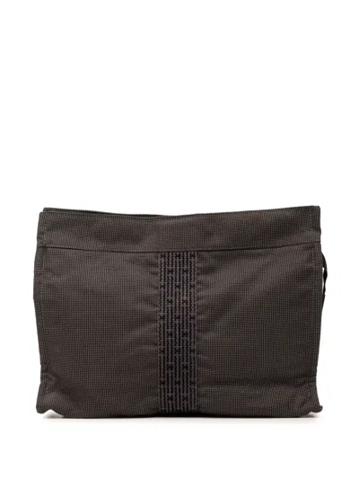 Pre-owned Hermes 1990-2000 Canvas Herline Clutch Bag In Gray