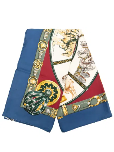 Pre-owned Hermes 1990-2000 Chevaux De Trait Silk Scarf 90 Scarves In Blue