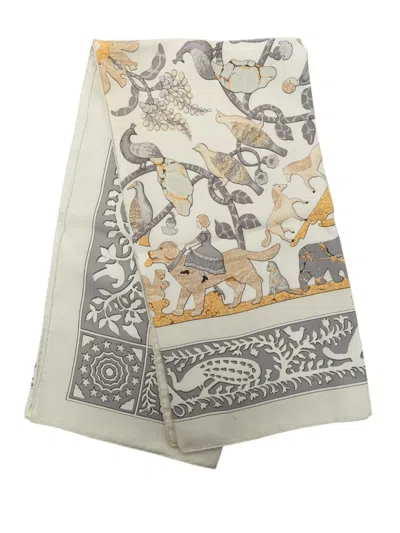 Pre-owned Hermes 1990-2000 Early America Silk Scarf 90 Scarves In Neutrals