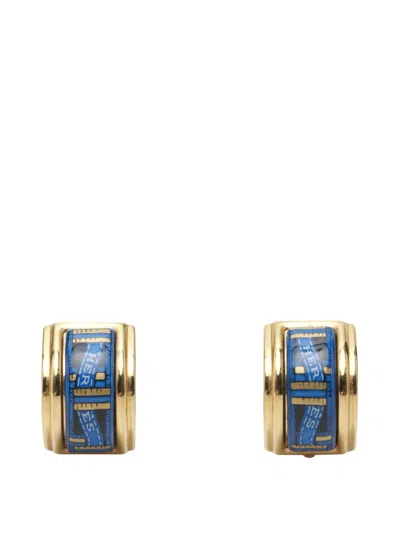 Pre-owned Hermes 1990-2000 Enamel Cloisonne Clip On Earrings Costume Earrings In Blue