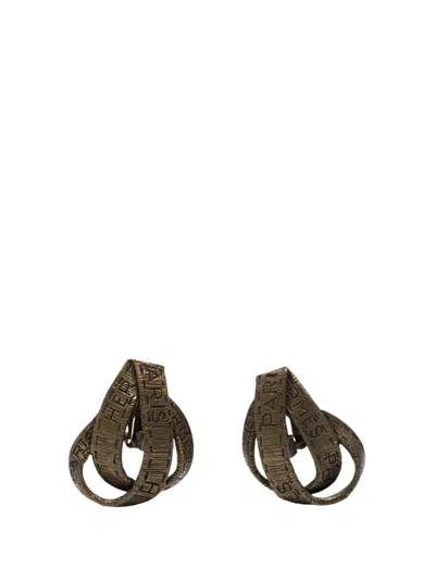 Pre-owned Hermes 1990-2000 Gold Plated Bijouterie Fantaisie Ribbon Clip On Earrings Costume Earrings