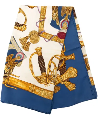 Pre-owned Hermes 1990-2000 Grand Uniforme Silk Scarf 90 Scarves In Blue