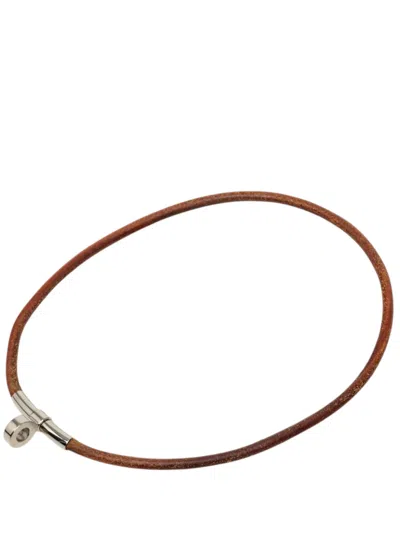 Pre-owned Hermes 1990-2000 Leather Kite Choker Necklace Costume Necklace In Brown