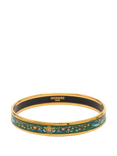 Pre-owned Hermes 1990-2000 Narrow Enamel Fruits Cloisonne Bangle 65 Costume Bracelet In Gold