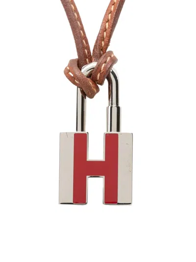 Pre-owned Hermes 1990-2000 Palladium Plated Cadena H Lock Charm Padlock Necklace Costume Necklace In Silver