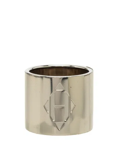 Pre-owned Hermes 1990-2000 Palladium Plated H Diamant Ring Scarf Rings In Silver