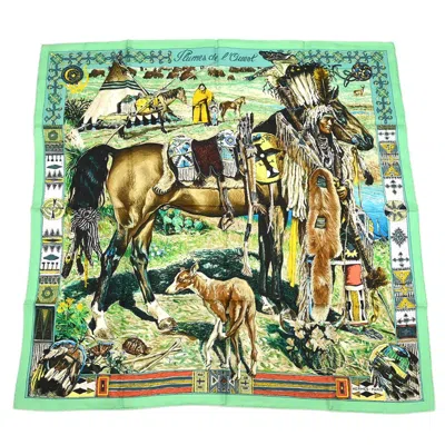 Pre-owned Hermes 1990-2000s Cheyennes-print Silk Scarf In Green