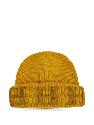 Pre-owned Hermes 1990-2000s H-logo Knit Beanie Hat In Yellow