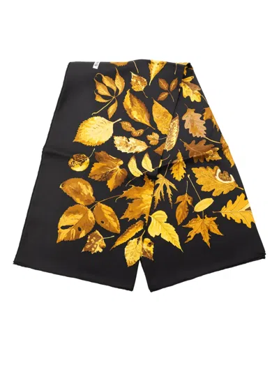 Pre-owned Hermes 1990-2005 Tourbillon Autumn Leaves Silk Scarf 90 Scarves In Black