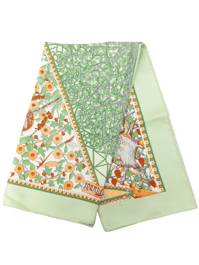 Pre-owned Hermes 1990-2010 Axis Mundi Silk Scarf 90 Scarves In Green