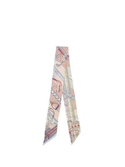 Pre-owned Hermes 1990-2010 Brides Et Gris Gris Silk Twilly Scarf Scarves In Pink