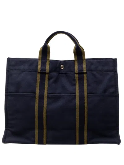 Pre-owned Hermes 1990-2010 Canvas Fourre Tout Mm Tote Bag In Blue
