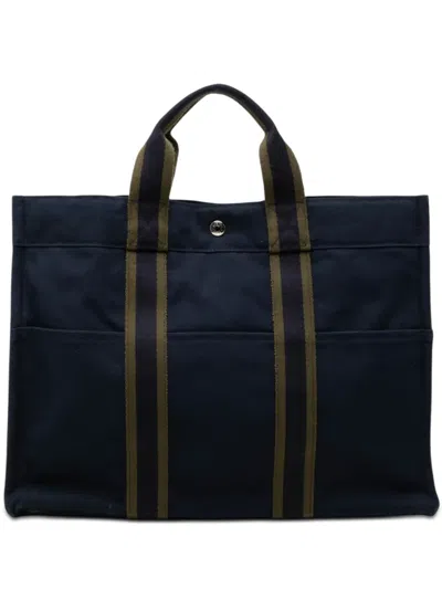 Pre-owned Hermes 1990-2010 Canvas Fourre Tout Mm Tote Bag In Blue