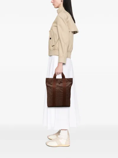Pre-owned Hermes 1990-2010 Canvas Herline Cabas Tote Bag In Brown
