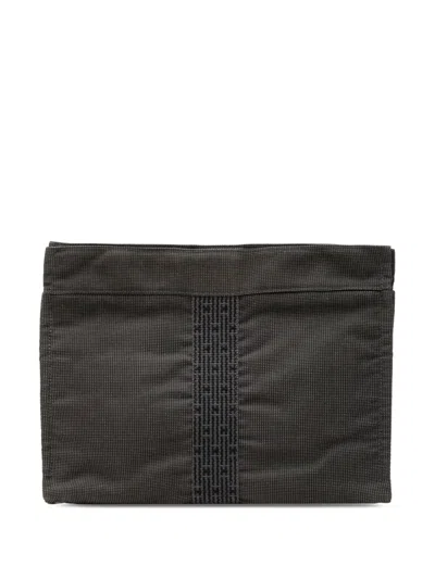 Pre-owned Hermes 1990-2010 Canvas Herline Clutch Bag In Gray