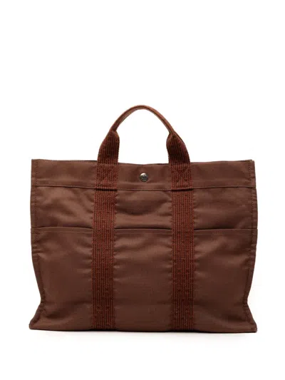 Pre-owned Hermes 1990-2010 Canvas Herline Gm Tote Bag In Brown