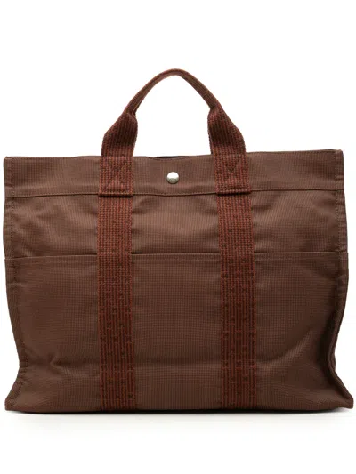 Pre-owned Hermes 1990-2010 Canvas Herline Mm Tote Bag In Brown
