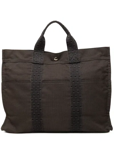 Pre-owned Hermes 1990-2010 Canvas Herline Mm Tote Bag In Brown