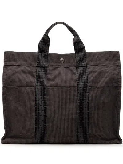 Pre-owned Hermes 1990-2010 Canvas Herline Mm Tote Bag In Gray