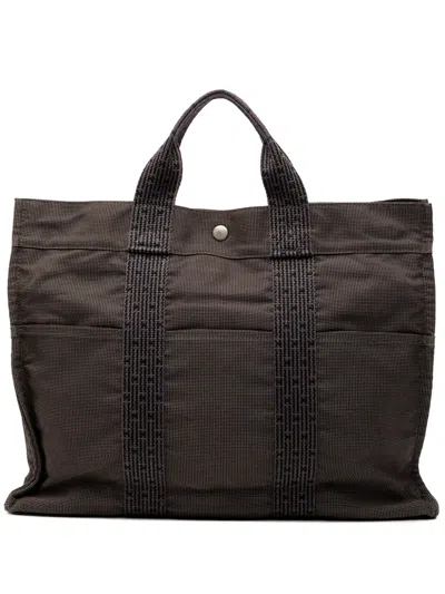 Pre-owned Hermes 1990-2010 Canvas Herline Mm Tote Bag In Gray