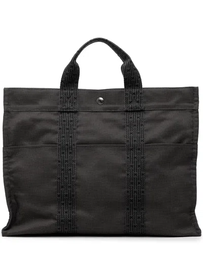 Pre-owned Hermes 1990-2010 Canvas Herline Mm Tote Bag In Gray