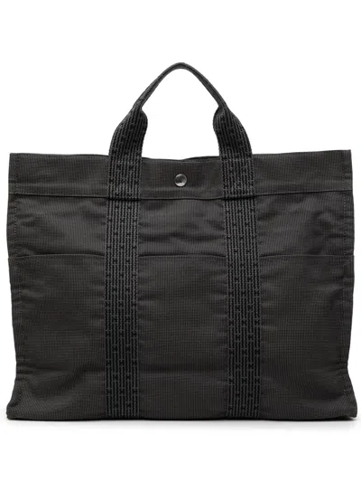 Pre-owned Hermes 1990-2010 Canvas Herline Mm Tote Bag In Gray