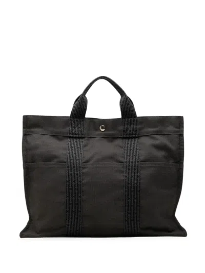 Pre-owned Hermes 1990-2010 Canvas Herline Mm Tote Bag In Grey