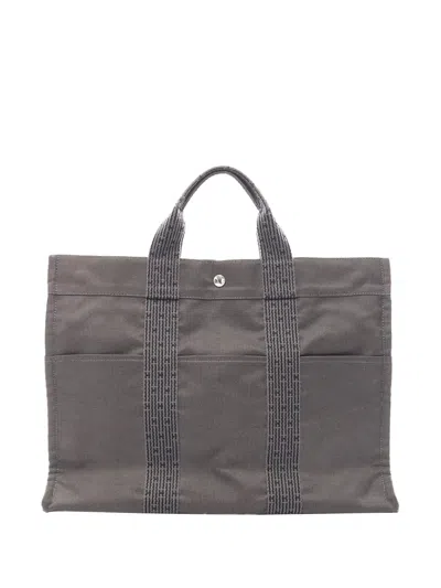 Pre-owned Hermes 1990-2010 Canvas Herline Mm Tote Bag In Grey