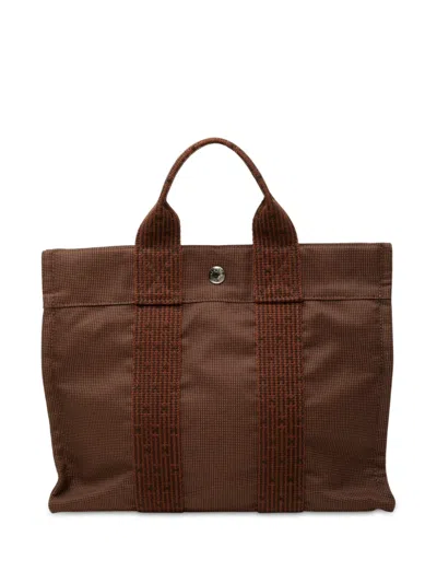 Pre-owned Hermes 1990-2010 Canvas Herline Pm Tote Bag In Brown