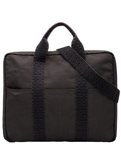 Pre-owned Hermes 1990-2010 Canvas Herline Porte Documents Business Bag In Brown