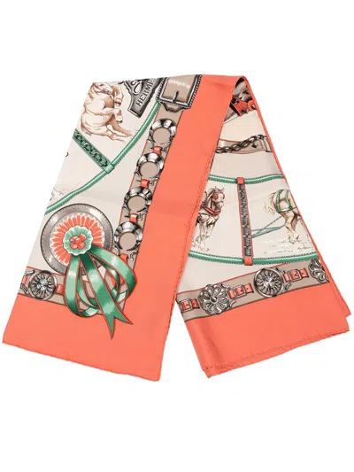 Pre-owned Hermes 1990-2010 Chevaux De Trait Silk Scarf 90 Scarves In Orange