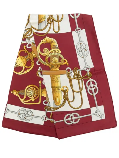 Pre-owned Hermes 1990-2010 Cliquetis Silk Scarf 90 Scarves In Red