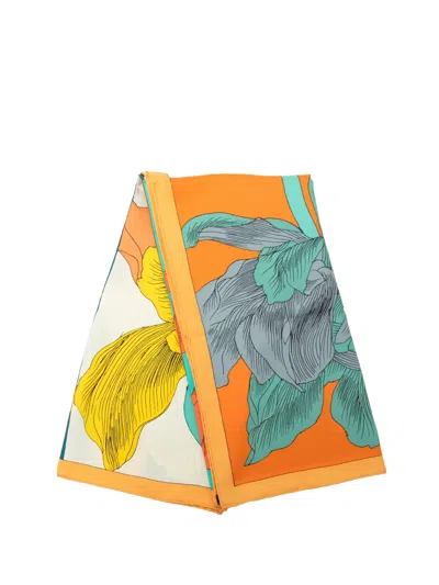 Pre-owned Hermes 1990-2010 Etude Pour Un Iris Arc En Ciel Silk Scarf 90 Scarves In Orange