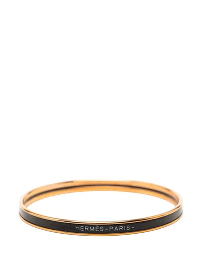 Pre-owned Hermes 1990-2010 Extra Narrow Enamel Uni Bangle 62 Costume Bracelet In Black
