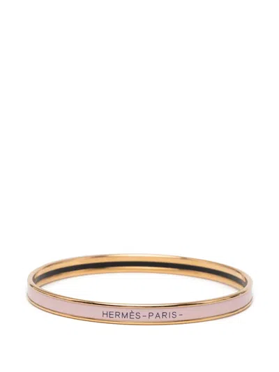Pre-owned Hermes 1990-2010 Extra Narrow Enamel Uni Bangle 62 Costume Bracelet In Gold