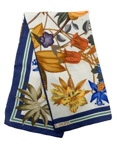 Pre-owned Hermes 1990-2010 Fleurs D Hellade Silk Scarf 90 Scarves In White